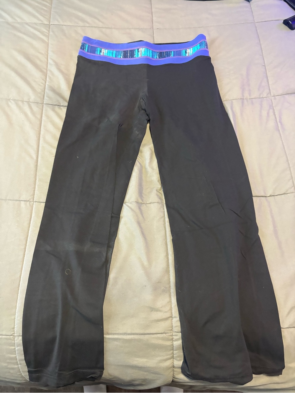 Women’s Black Active Stretch Pants with Blue Trim Waistband